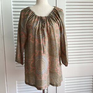 J.Crew 100% Silk Tunic Top Blouse Paisley Print Size M Tie Neckline